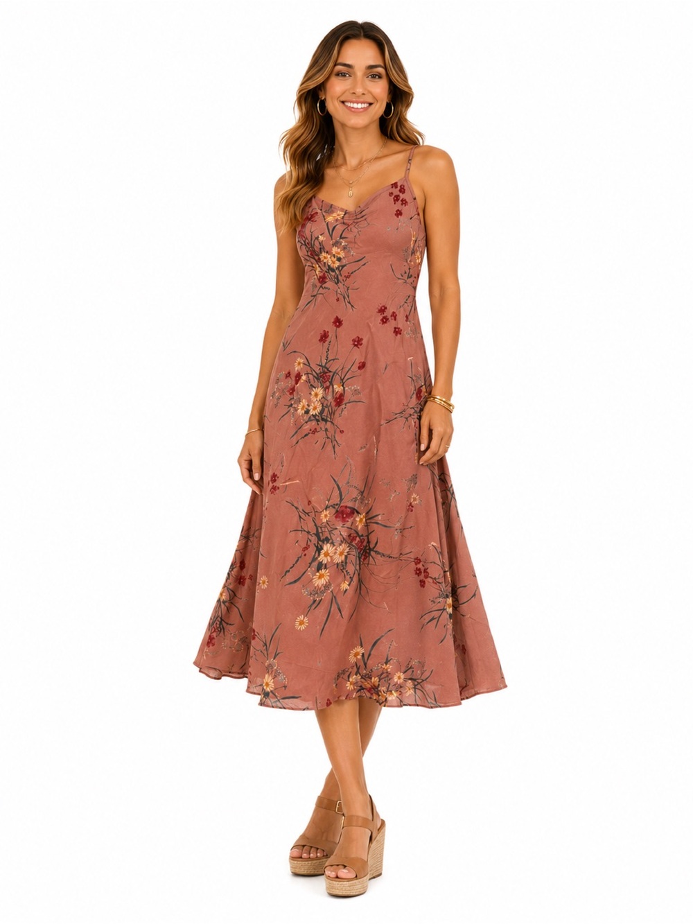 Reformation Floral Slip Midi Dress in Rosewood. CT